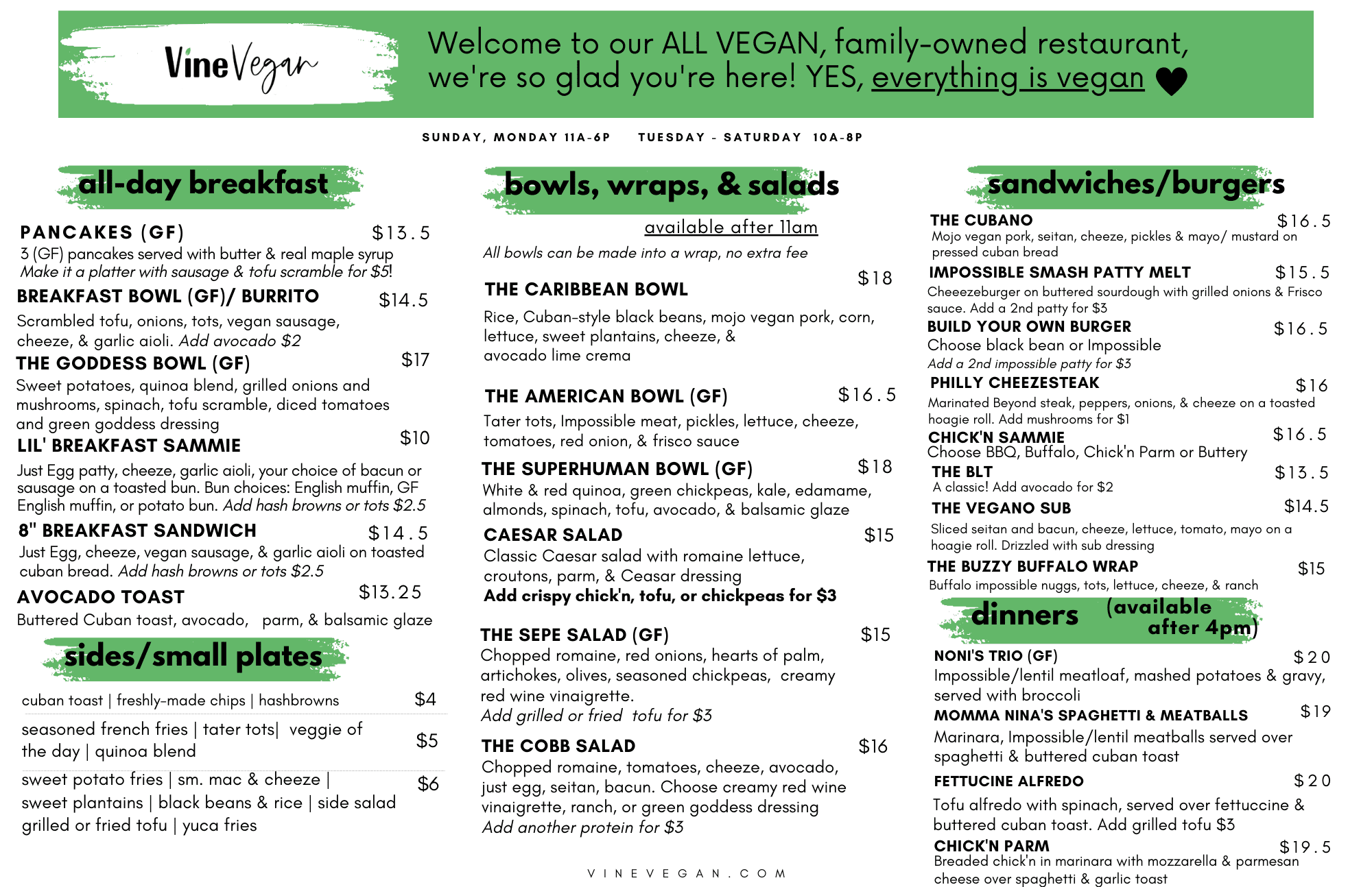 Vine Vegan s All Vegan Menu Vegan Food Everyone Can Enjoy
